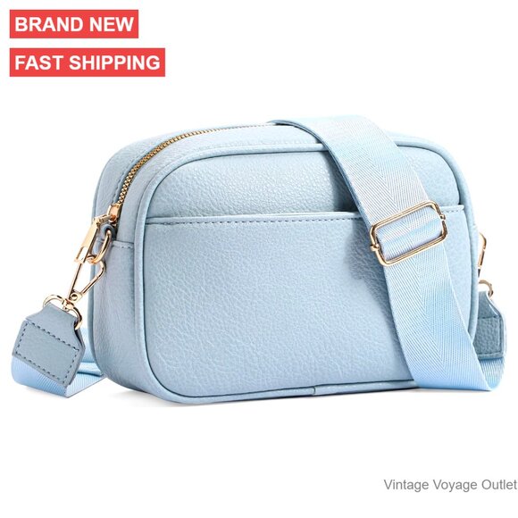 Small Vegan Leather Crossbody Bag with Wide Strap Camera Purse for Travel